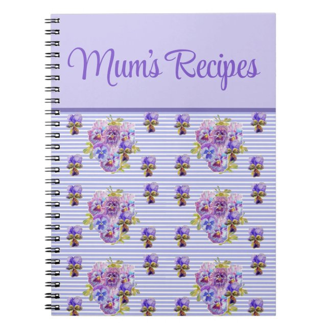 Mum's Recipes Viola Purple Lilac Floral Flower Notebook (Front)