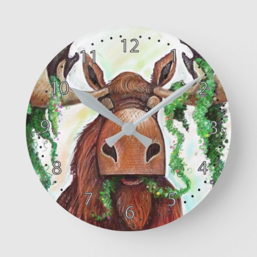 Munching Moose Round Clock