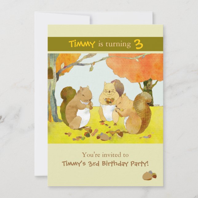 Munching Squirrels Kids Birthday Party Invitation (Front)