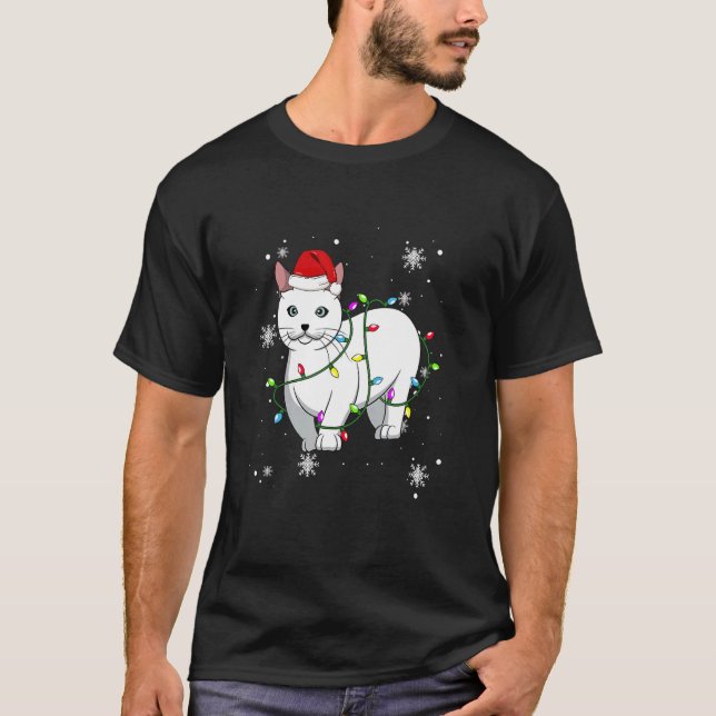 Munchkin Cat Christmas Lights Christmas Cat Santa  T-Shirt (Front)
