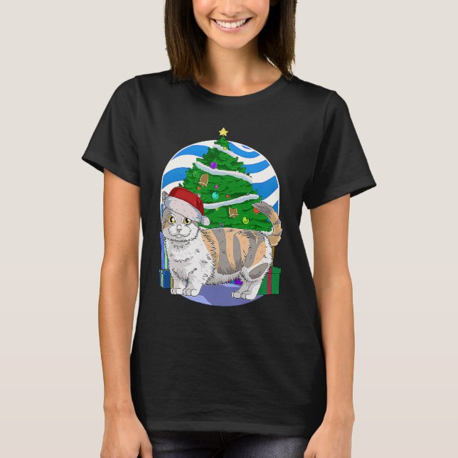 Munchkin Cat Cute Santa Christmas Tree Decor T-Shirt (Front)