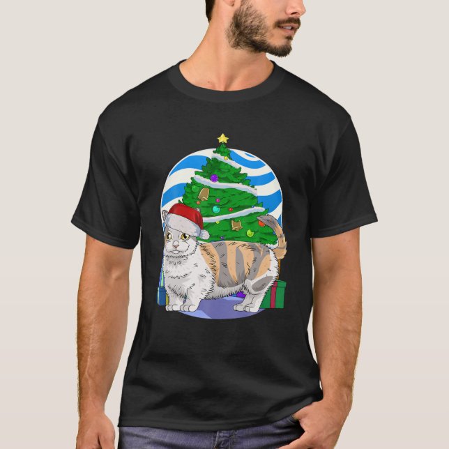 Munchkin Cat Cute Santa Christmas Tree Decor T-Shirt (Front)