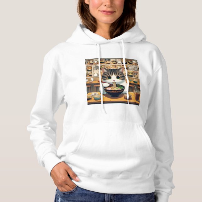 Munchkin Cat Eating Ramen Hoodie (Front)