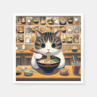 Munchkin Cat Eating Ramen Napkins
