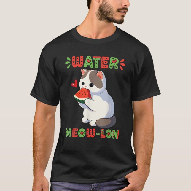 Munchkin Cat Eating Watermelon Summer Vibes Waterm T-Shirt (Front)