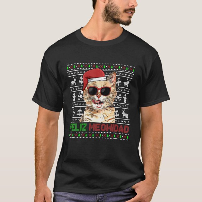 Munchkin Cat Feliz Meowidad Funny Christmas T-Shirt (Front)