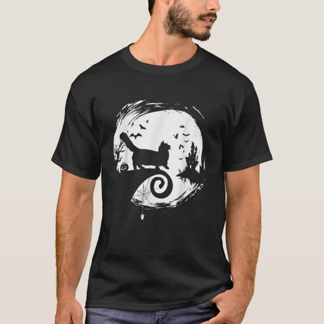 Munchkin Cat Halloween Costume Moon Silhouette Cre T-Shirt (Front)
