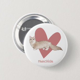 Munchkin Cat Watercolor Kitty Pink Heart Button