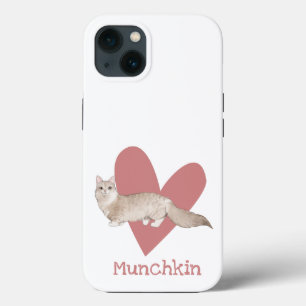 Munchkin Cat Watercolor Kitty Pink Heart iPhone 13 Case