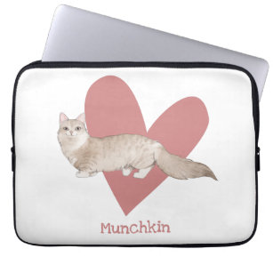 Munchkin Cat Watercolor Kitty Pink Heart Laptop Sleeve