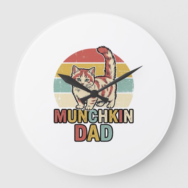 Munchkin Dad Retro Cat Lover Vector Shirt Design_1 Large Clock (Front)