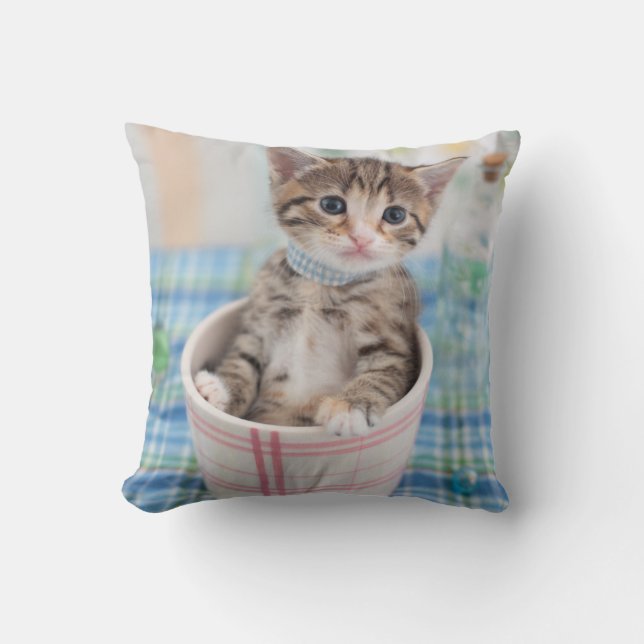 Munchkin Kitten With Pretty Ribbon Throw Pillow (Front)