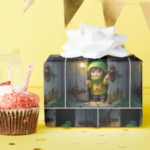 Munchkin Wearing a Knit Hat and Sweater Wrapping Paper