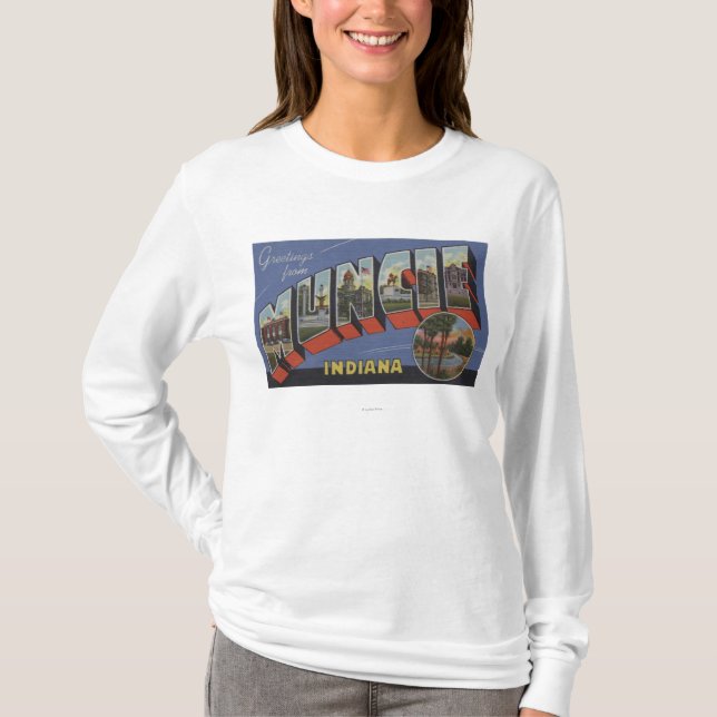 Muncie, Indiana - Large Letter Scenes T-Shirt (Front)
