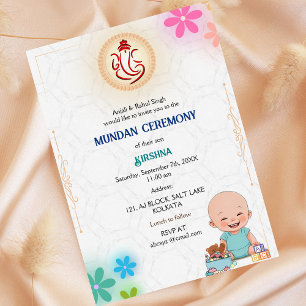Mundan Ceremony Ganesha Logo Minimal Floral Invitation