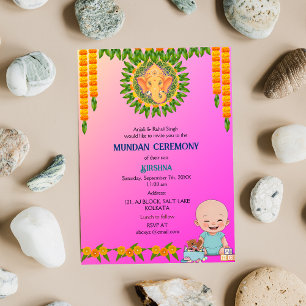 Mundan Ceremony Ganesha Logo Minimal Floral Invitation