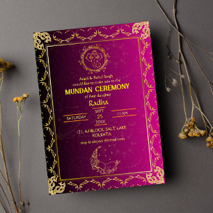Mundan Ceremony Ganesha logo Royal Golden & Pink Invitation