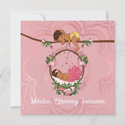 Mundan ceremony invite for a baby girl with Ganesh