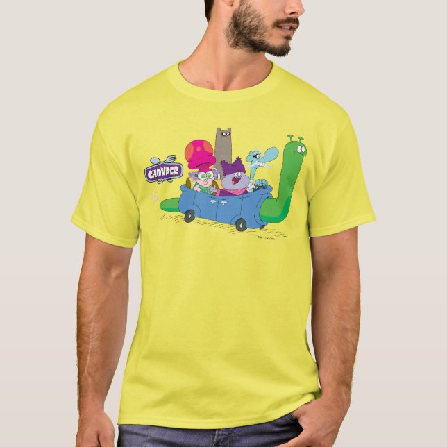 Mung, Chowder, Shnitzel, & Truffles in Snail Car T-Shirt (Front)