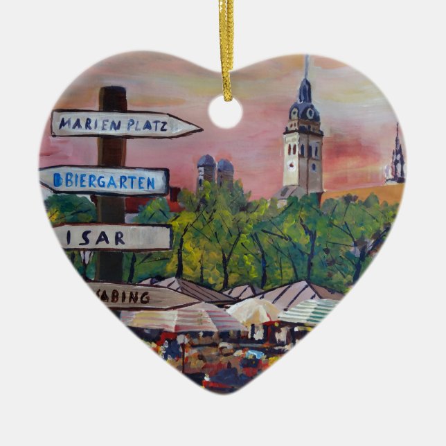 Munich Bavaria Viktualienmarkt With Signposts Ceramic Ornament (Front)