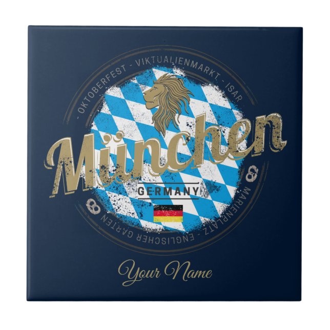 Munich Bavaria Vintage City Germany souvenir Ceramic Tile (Front)