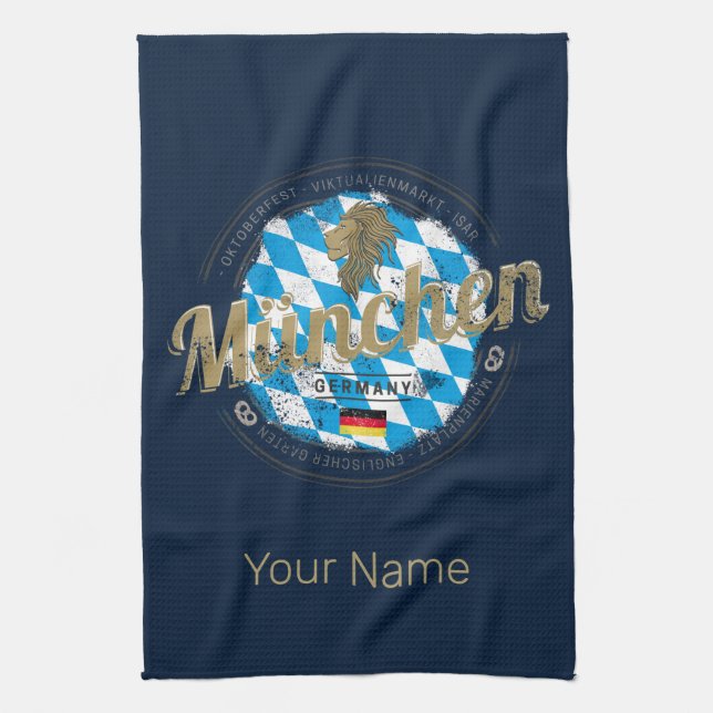 Munich Bavaria Vintage Oktoberfest Germany City Kitchen Towel (Vertical)