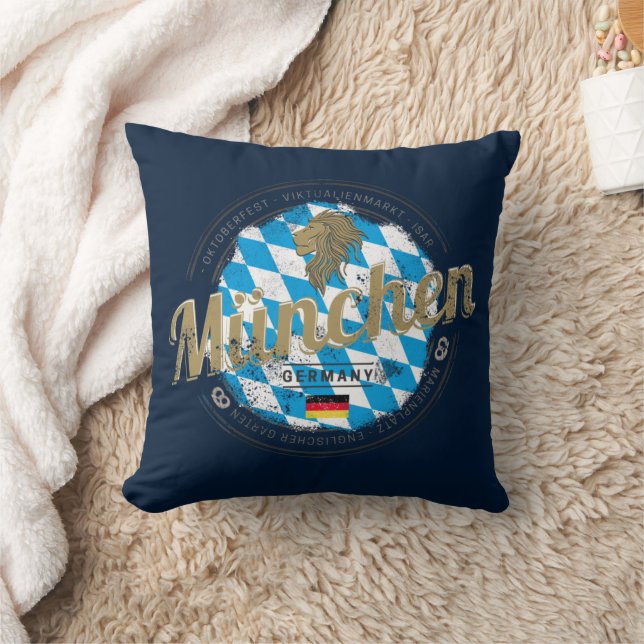 Munich Bavaria Vintage Oktoberfest Germany City Throw Pillow (Blanket)