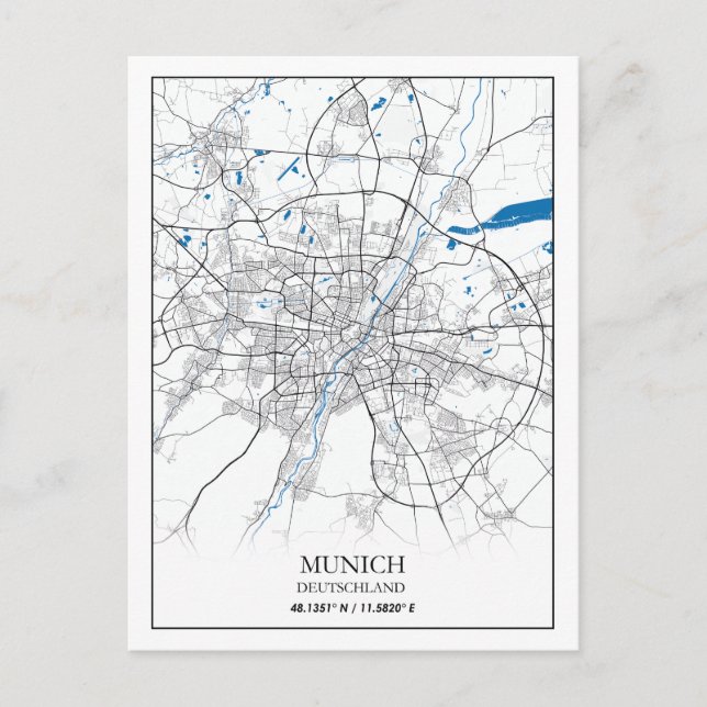 Munich Deutschland City Map Travel Simple Postcard (Front)
