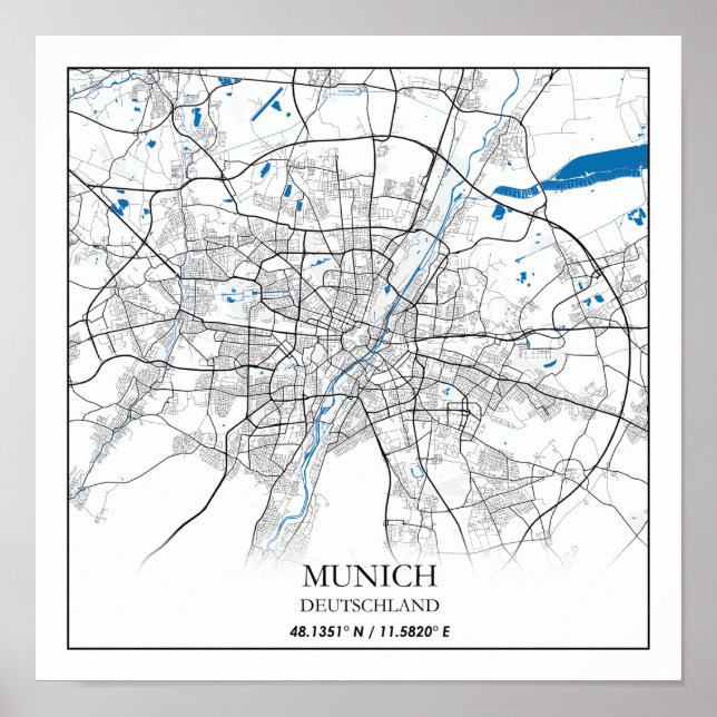Munich Deutschland City Map Travel Simple Poster (Front)