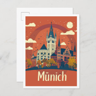 Munich Germany Art Vintage Travel Illustration Postcard