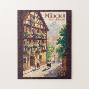 Munich Germany Bavaria Illustration Travel Art Jigsaw Puzzle