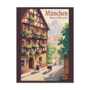 Munich Germany Bavaria Illustration Travel Art Postcard
