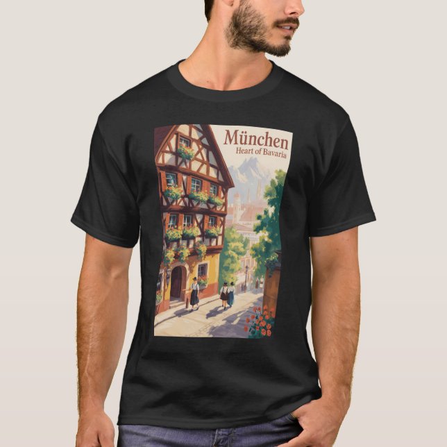 Munich Germany Bavaria Illustration Travel Art T-Shirt (Front)