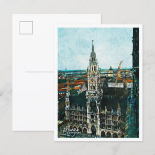 Munich Germany Beautiful Oil Painting City Postcard