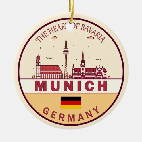 Munich Germany City Skyline Emblem Ceramic Ornament