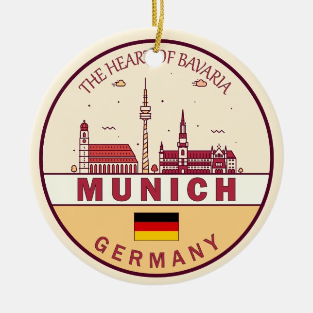 Munich Germany City Skyline Emblem Ceramic Ornament (Front)