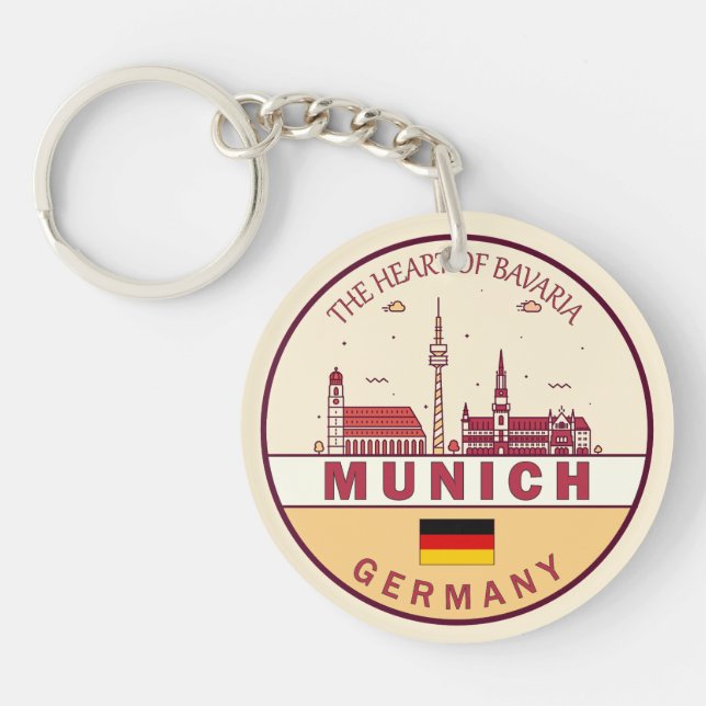 Munich Germany City Skyline Emblem Keychain (Front)
