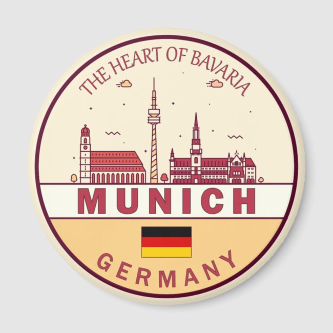 Munich Germany City Skyline Emblem Magnet