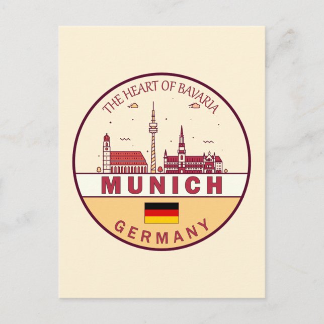 Munich Germany City Skyline Emblem Postcard (Front)