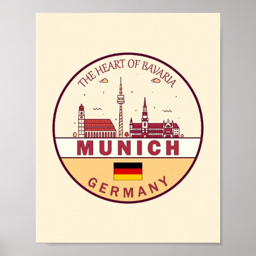 Munich Germany City Skyline Emblem Poster
