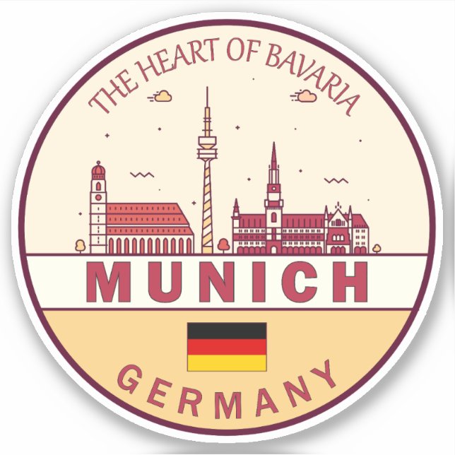 Munich Germany City Skyline Emblem Sticker (Front)
