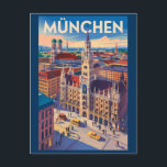 Munich Germany Illustration Travel Art Vintage Postcard<br><div class="desc">Munich retro vector travel design. From Marienplatz to Oktoberfest,  it’s a must-visit destination full of German heritage and vibrant urban life.</div>