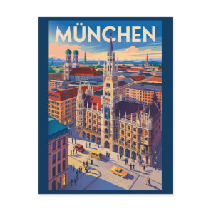Munich Germany Illustration Travel Art Vintage Postcard