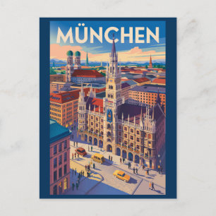 Munich Germany Illustration Travel Art Vintage Postcard