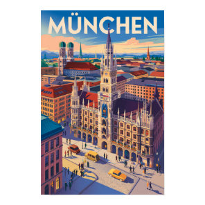 Munich Germany Illustration Travel Art Vintage Poster