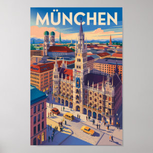 Munich Germany Illustration Travel Art Vintage Poster
