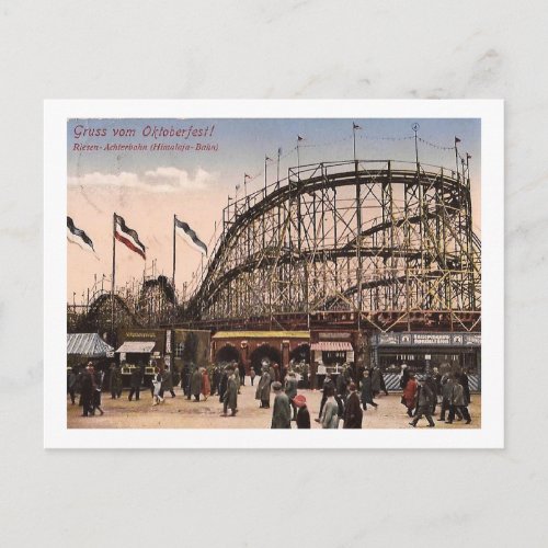 Munich Germany Oktoberfest Roller Coaster Vintage Postcard