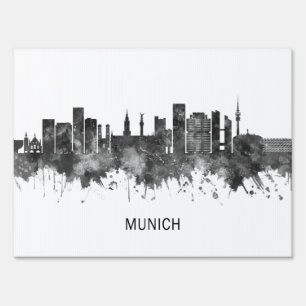 Munich Germany Skyline BW Sign