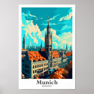 Munich Germany Travel Art Vintage Illustration Poster