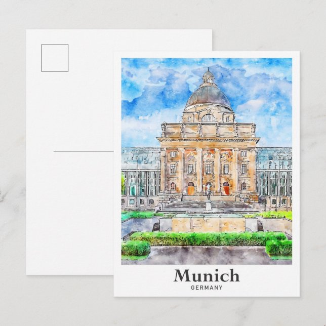 Munich Germany Travel Watercolor Hand Drawn Postcard (Front/Back)